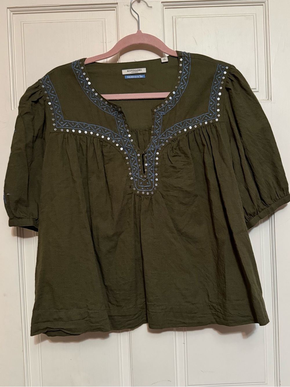 Scotch & Soda Olive Embroidered Peasant Tunic